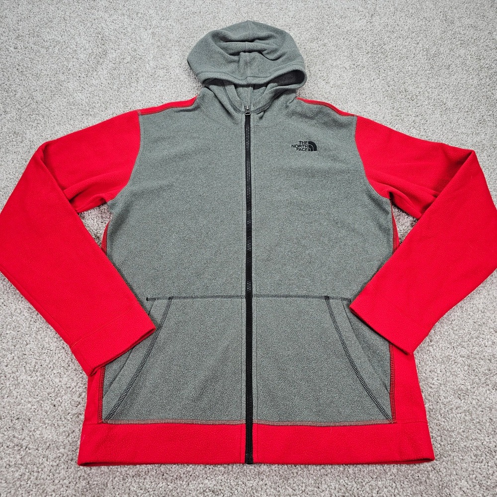 The North Face Kids Fleece Hoodie Jacket Red Gray Full‎ Zip Size Boys XL TG